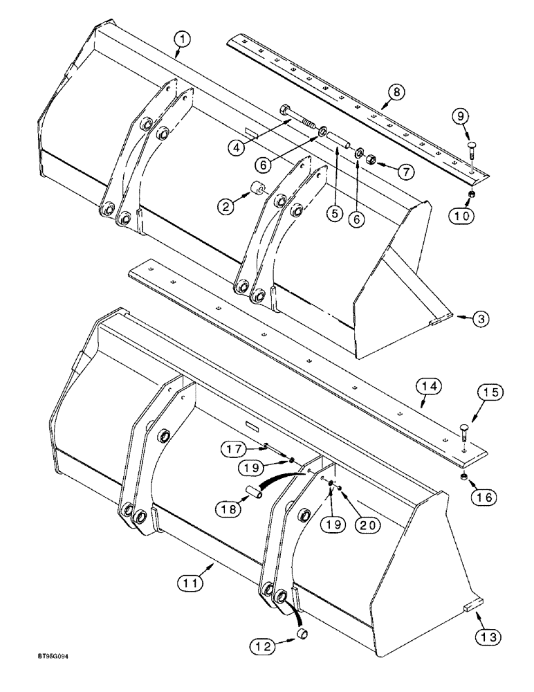 Схема запчастей Case 580L - (9-015A) - LOADER LONG LIP BUCKET (09) - CHASSIS/ATTACHMENTS