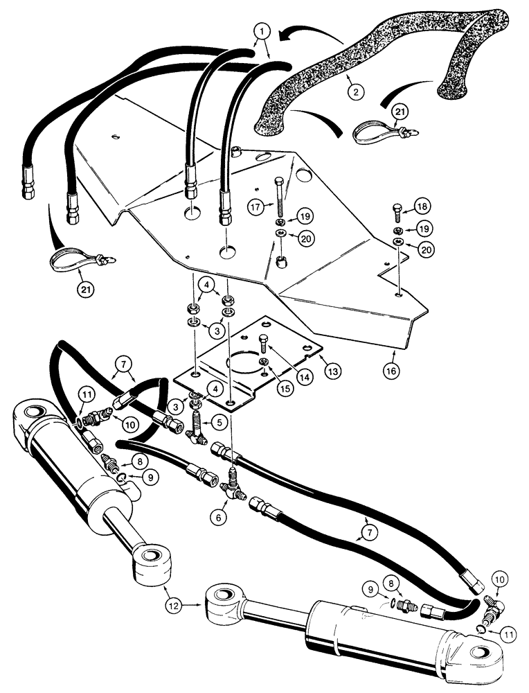 Схема запчастей Case 855E - (8-032) - DOZER ANGLE HYDRAULIC CIRCUIT, GRILLE TO CYLINDERS (08) - HYDRAULICS