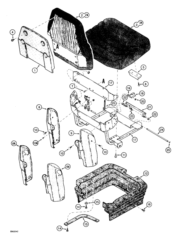 Схема запчастей Case 590 - (9-092) - SUSPENSION SEAT ASSEMBLIES (09) - CHASSIS/ATTACHMENTS