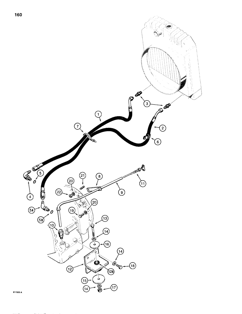 Схема запчастей Case 680H - (160) - TRANSMISSION COOLING SYSTEM, MOUNTING, AND DIPSTICK (06) - POWER TRAIN
