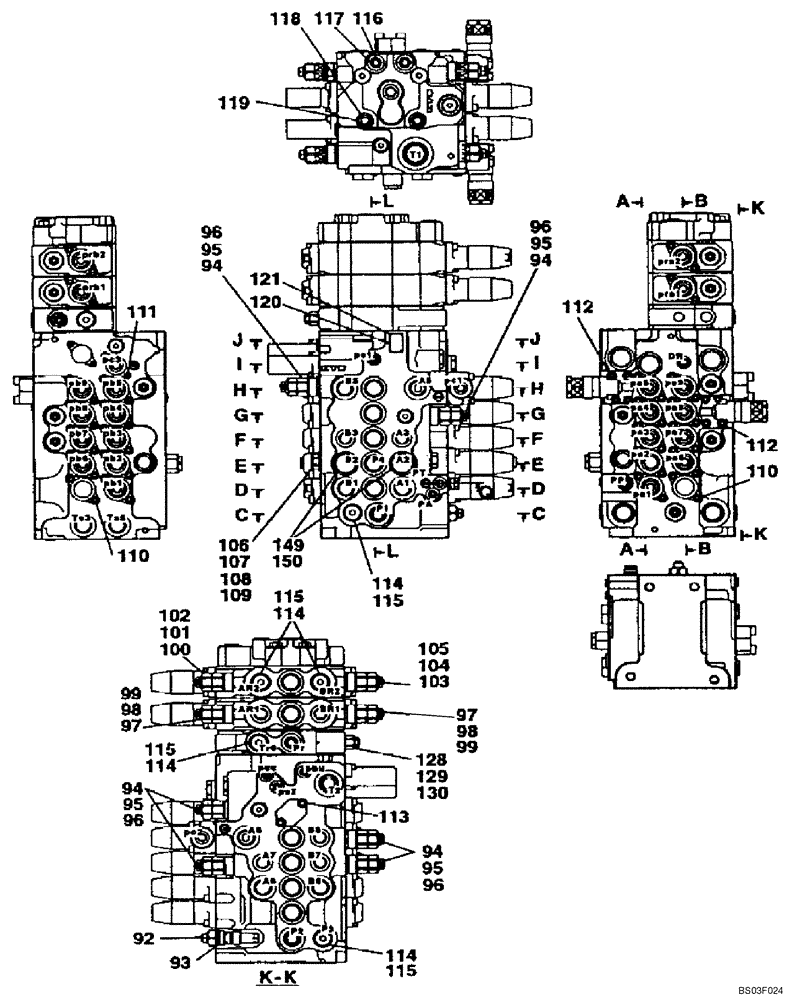 Схема запчастей Case CX135SR - (08-083) - KMJ2956 VALVE ASSY, CONTROL - MODELS WITH DOZER BLADE (08) - HYDRAULICS