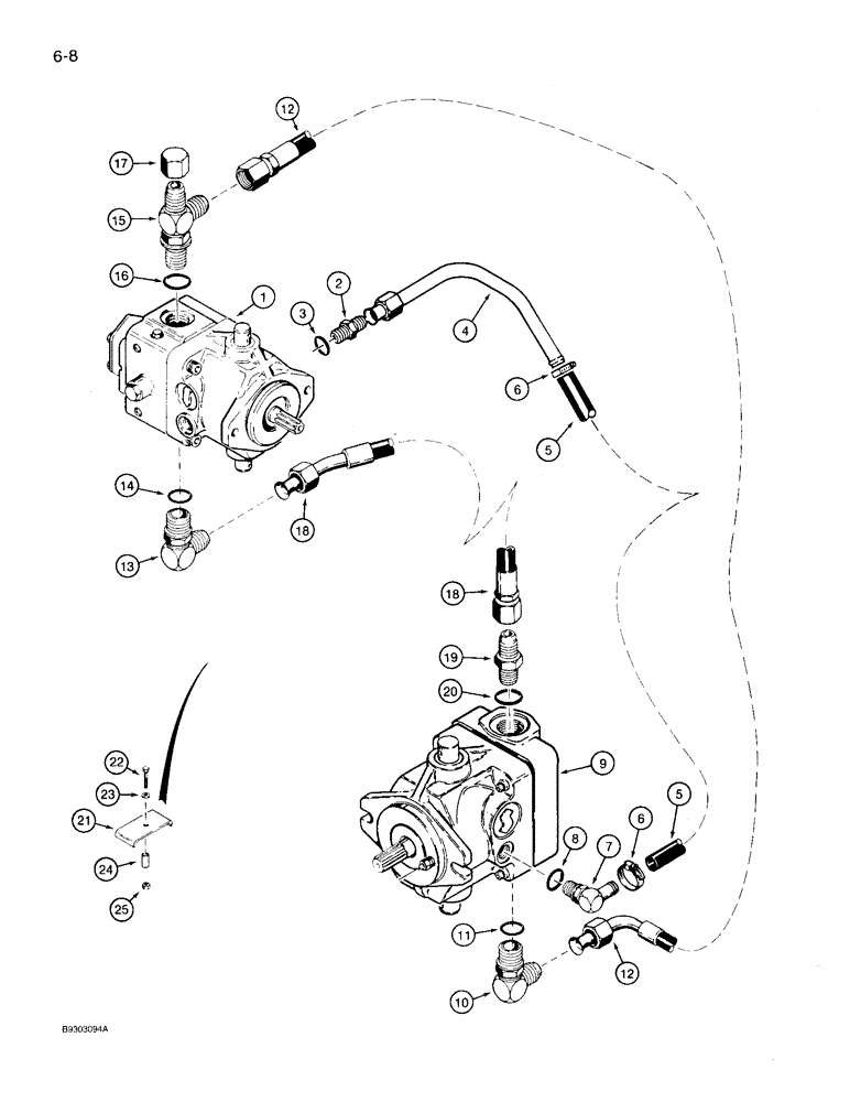 Схема запчастей Case 360 - (6-08) - GROUND DRIVE HYDRAULIC CIRCUIT, PRIOR TO P.I.N. JAF0104134 (06) - POWER TRAIN