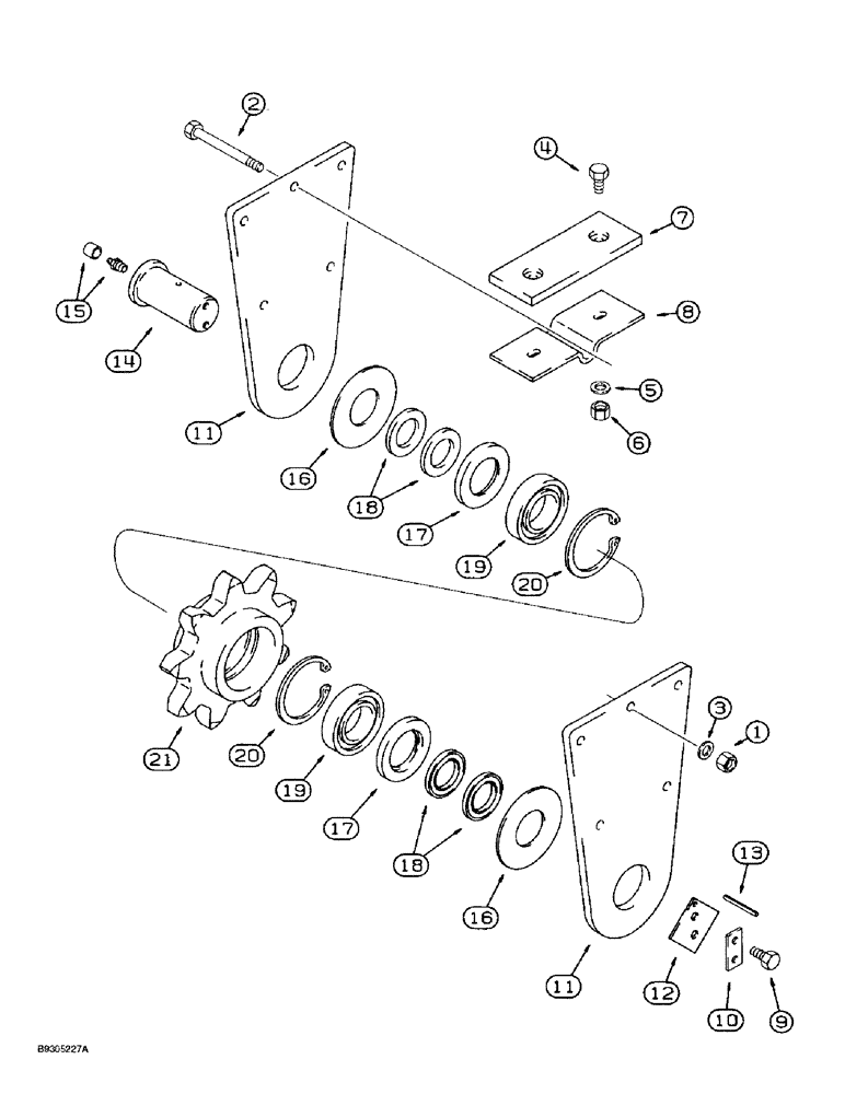 Схема запчастей Case 560 - (9-072) - IDLER SPROCKET AND MOUNTING, EARLY PRODUCTION, STANDARD BOOM (09) - CHASSIS/ATTACHMENTS
