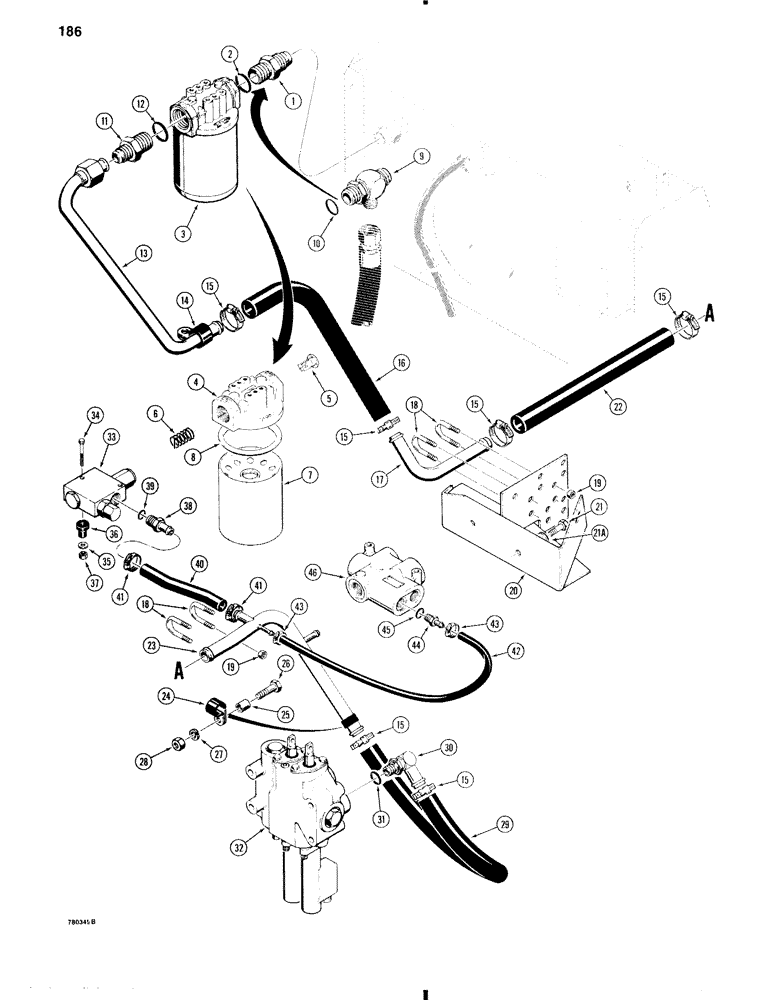 Схема запчастей Case W11 - (186) - HYDRAULIC CIRCUIT, RETURN LINES (08) - HYDRAULICS