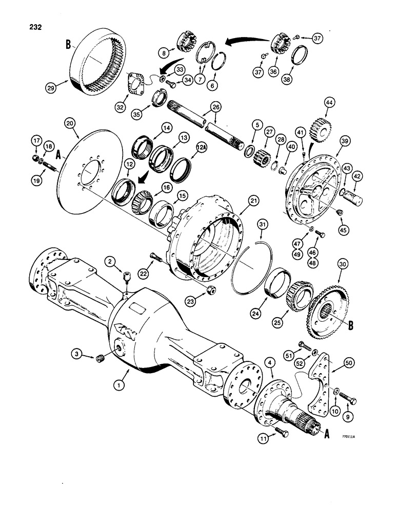 Схема запчастей Case W20B - (232) - W20B L71360 AXLE HOUSING AND PLANETARY, USED BEFORE TRACTOR SN. 9127510 (06) - POWER TRAIN