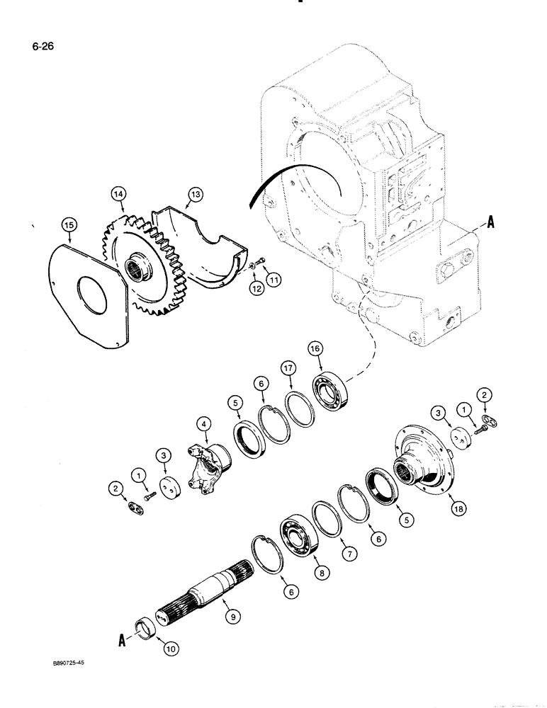 Схема запчастей Case 821 - (6-026) - TRANSMISSION ASSEMBLY, OUTPUT SHAFT AND GEAR, PRIOR TO P.I.N JAK0024165 (06) - POWER TRAIN