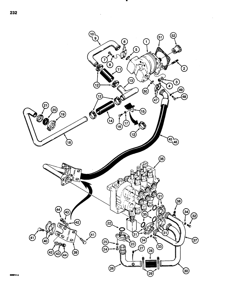 Схема запчастей Case 1150C - (232) - EQUIPMENT HYDRAULIC CIRCUIT, PUMP TO RESERVOIR AND CONTROL (08) - HYDRAULICS
