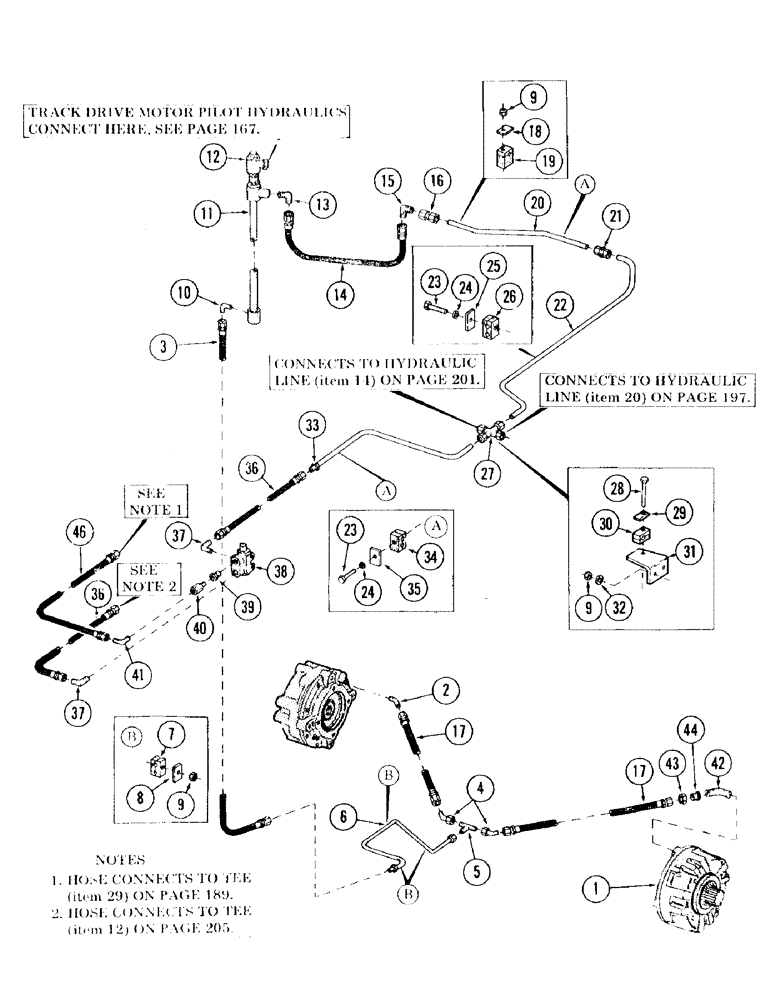 Схема запчастей Case 120 - (169) - TRACK DRIVE BRAKE HYDRAULICS, USED ON UNITS WITH SERIAL NO. 65521 THRU 6287228 (48) - TRACKS & TRACK SUSPENSION