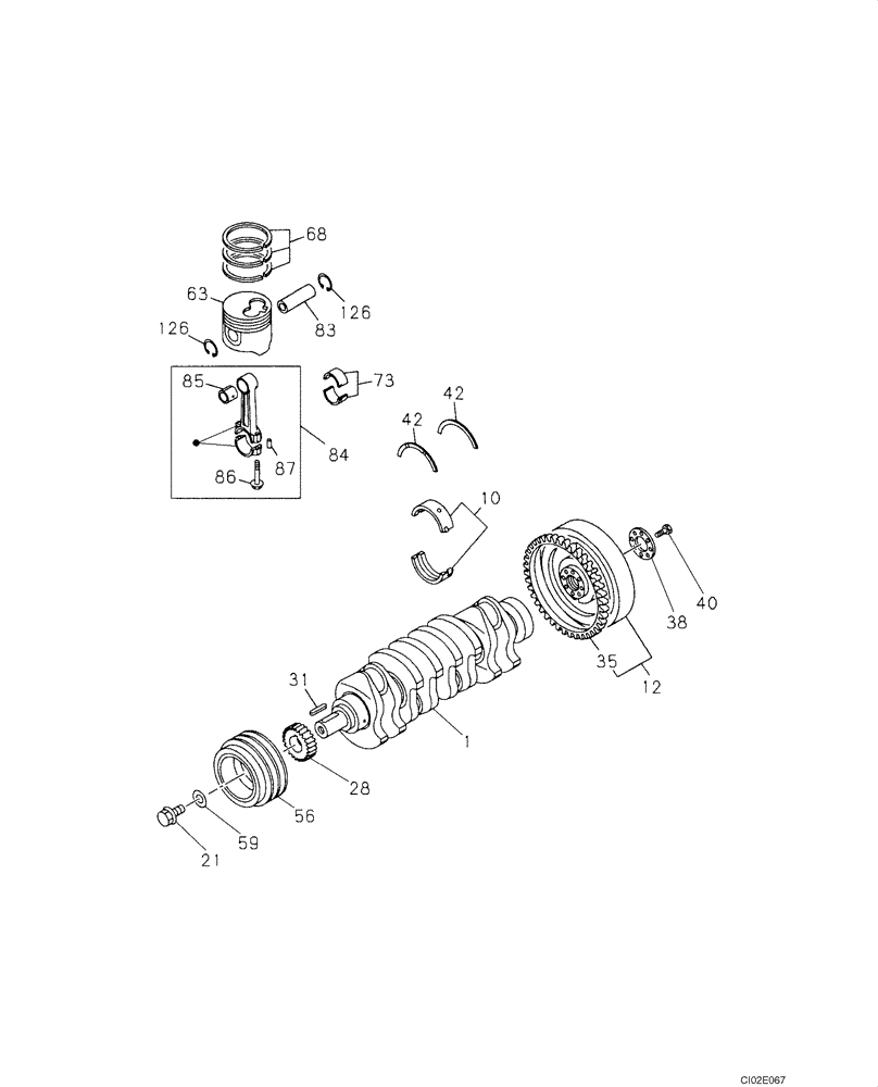 Схема запчастей Case CX80 - (02-12) - PISTONS AND CRANKSHAFT - FLYWHEEL (02) - ENGINE