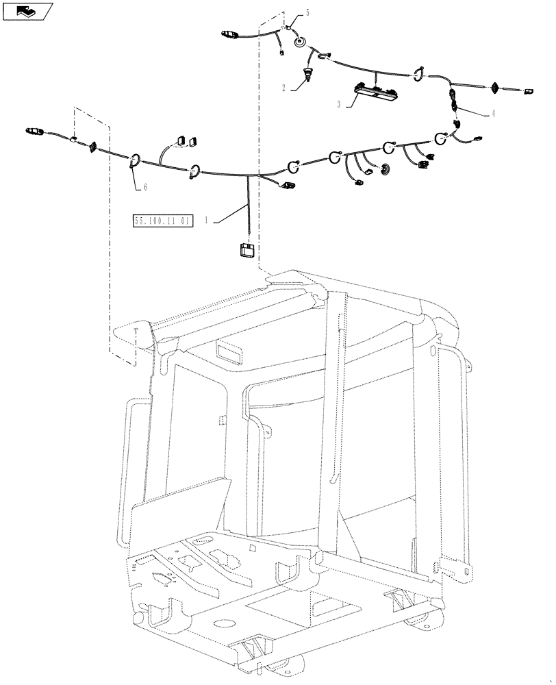 Схема запчастей Case 1021F - (55.100.11) - CAB ROOF HARNESS INSTALLATION (55) - ELECTRICAL SYSTEMS