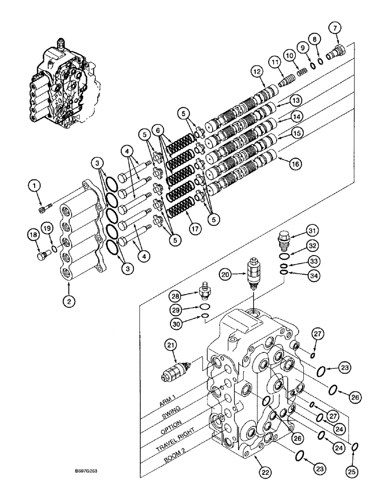Схема запчастей Case 9040B - (8-144) - HYDRAULIC CONTROL VALVE COMPONENTS, FIVE SPOOL VALVE SECTION, SPOOLS AND COVERS (08) - HYDRAULICS