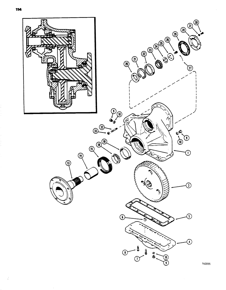 Схема запчастей Case 450 - (114) - TRANSMISSION FINAL DRIVE AND HOUSING, 50" (1270 MM) AND 52" (1321 MM) GAUGE MODELS (03) - TRANSMISSION