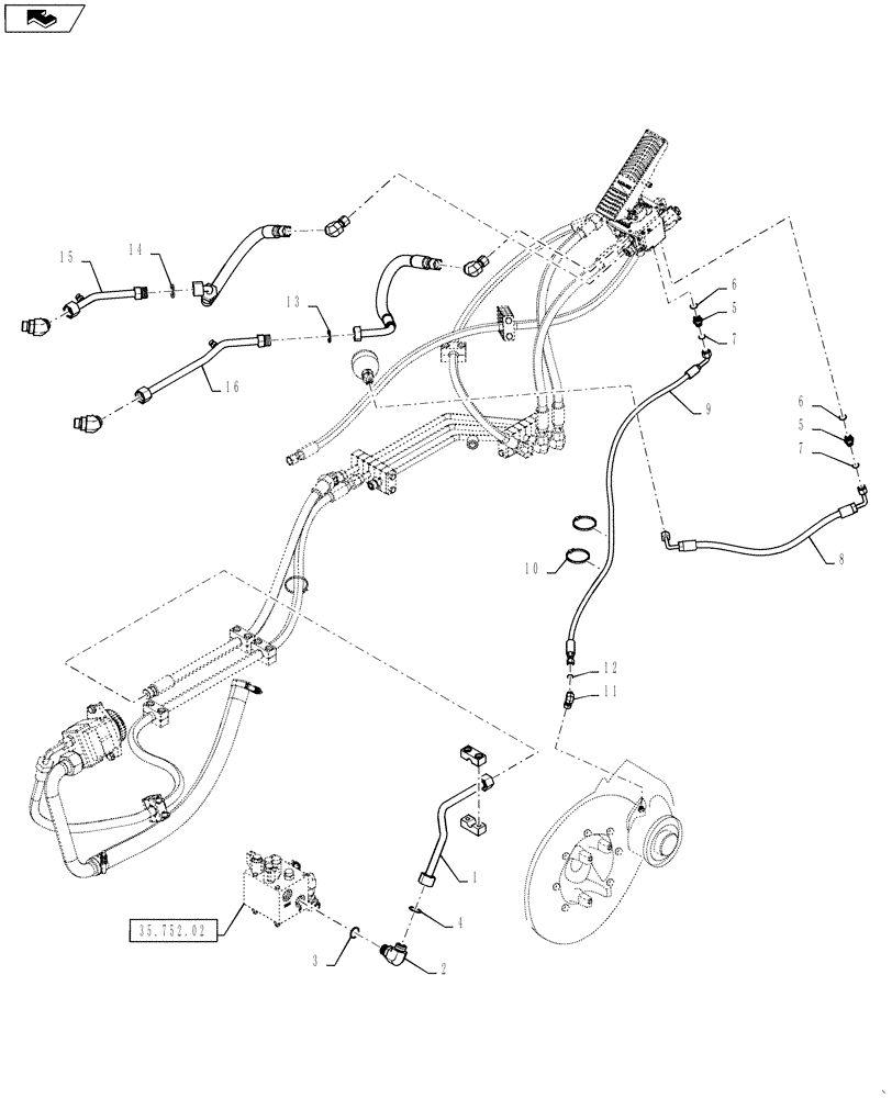Схема запчастей Case 521F - (33.202.03) - MAIN BRAKE HYDRAULICS, PARKING BRAKE (33) - BRAKES & CONTROLS