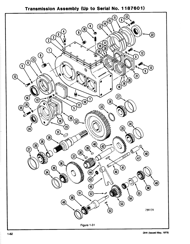 Схема запчастей Case DH4 - (1-62) - TRANSMISSION ASSEMBLY (UP TO SERIAL NO. 1187601) (21) - TRANSMISSION
