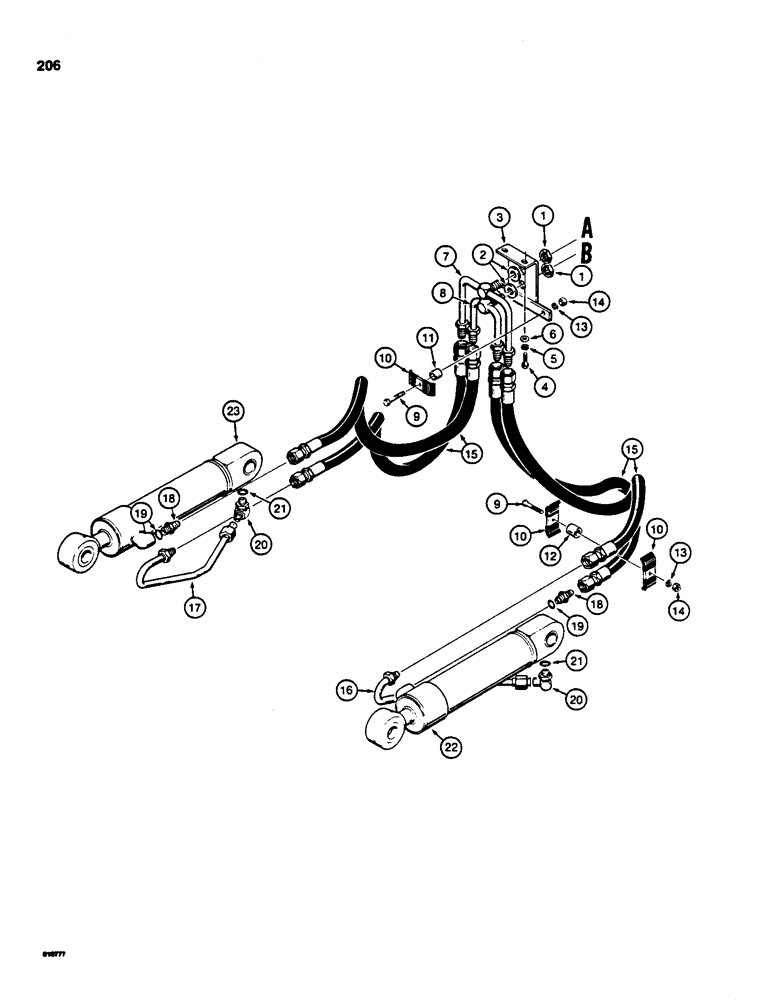 Схема запчастей Case 850C - (206) - RIPPER HYDRAULIC CIRCUIT, REAR OF TRACTOR TO CYLINDERS (07) - HYDRAULIC SYSTEM