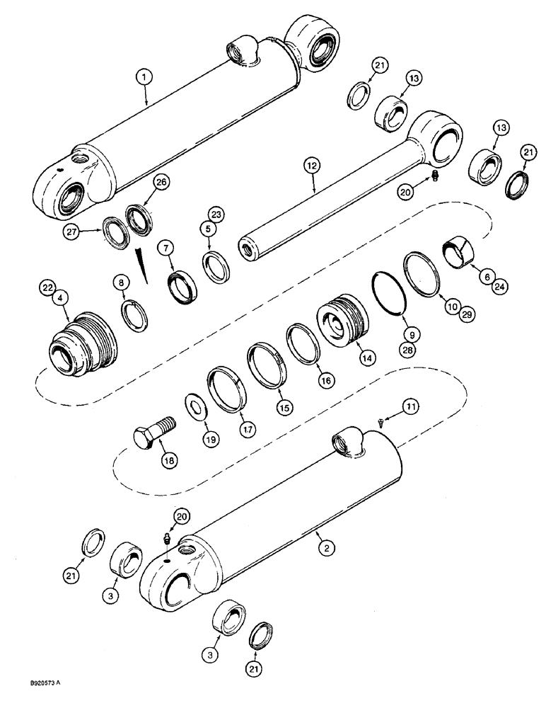 Схема запчастей Case 590 - (8-110) - 1343584C1 BACKHOE SWING CYLINDER (08) - HYDRAULICS