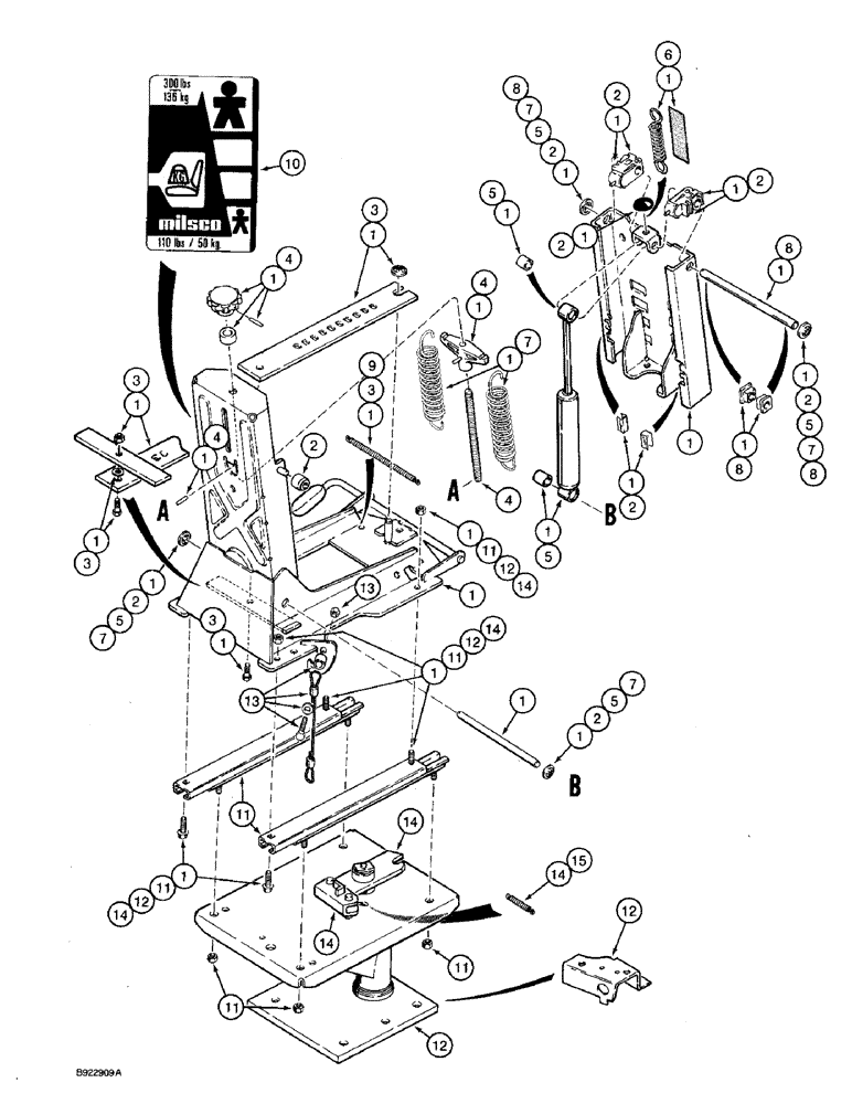 Схема запчастей Case 590 - (9-103J) - SUSPENSION SEAT PEDESTAL, WEIGHT ADJUSTER, AND SUSPENSION (09) - CHASSIS/ATTACHMENTS