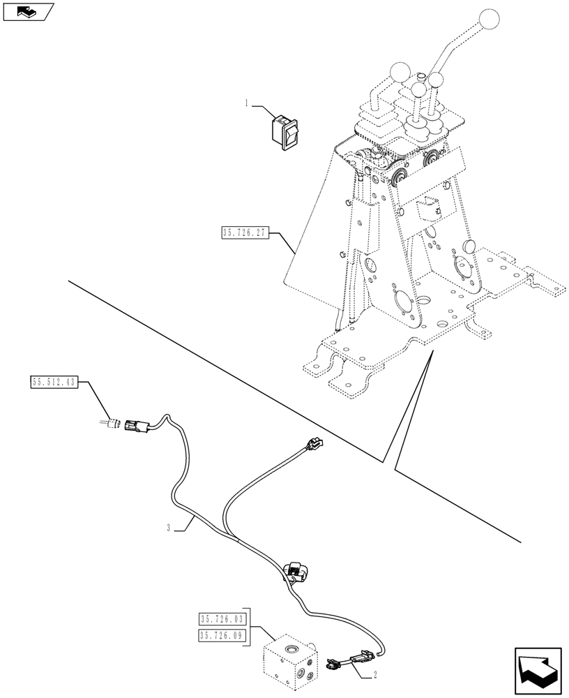 Схема запчастей Case 580SN - (55.512.01) - VAR - 442083 - HARNESS - DUAL AUX MECH CONTROL (55) - ELECTRICAL SYSTEMS