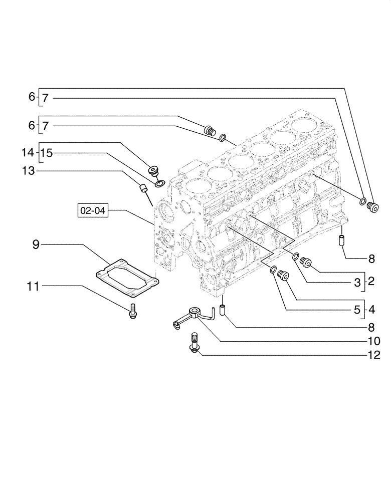 Схема запчастей Case 845B - (02-10[01]) - CYLINDER BLOCK - PLUGS AND PISTONS (02) - ENGINE