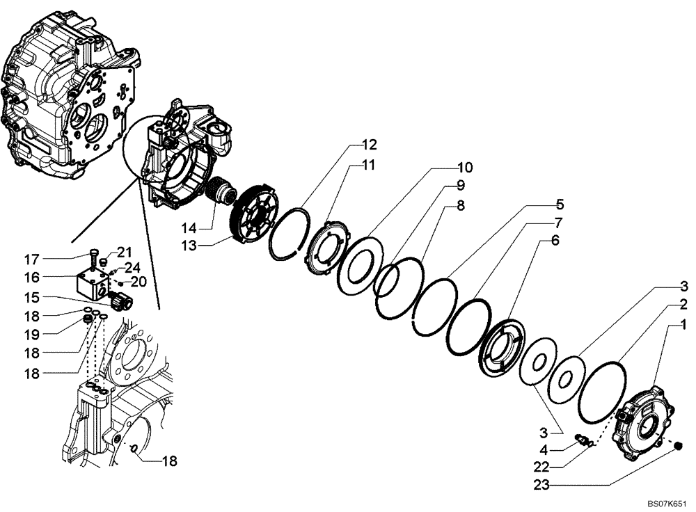 Схема запчастей Case 590SM - (07-01[01]) - TRANSMISSION ASSY, 4WD (590SM/SM+) - BRAKE, PARKING (07) - BRAKES
