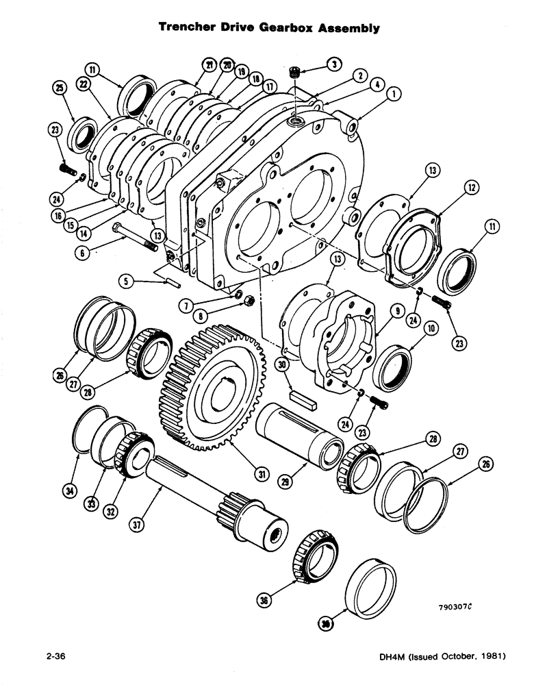 Схема запчастей Case DH4 - (2-36) - TRENCHER DRIVE GEARBOX ASSEMBLY (89) - TOOLS