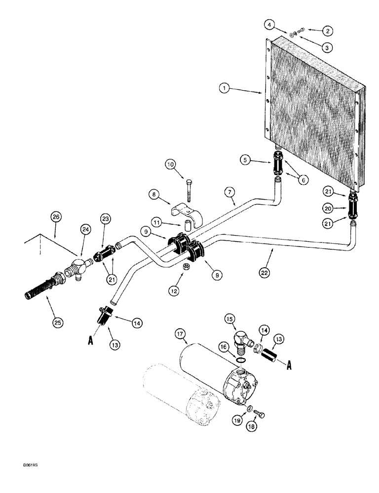 Схема запчастей Case 760 - (08-028) - BASIC HYDRAULIC CIRCUIT, OIL COOLER AND LINES (35) - HYDRAULIC SYSTEMS