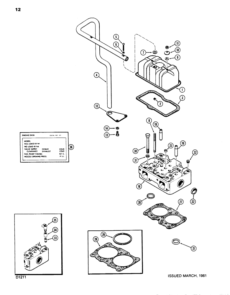 Схема запчастей Case W14 - (012) - CYLINDER HEAD AND COVER, 336BD DIESEL ENGINE (02) - ENGINE