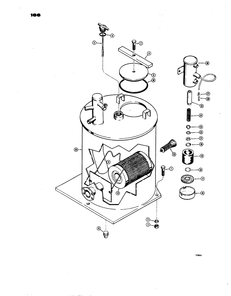 Схема запчастей Case W24B - (166) - HYDRAULIC TANK AND RELATED PARTS (08) - HYDRAULICS