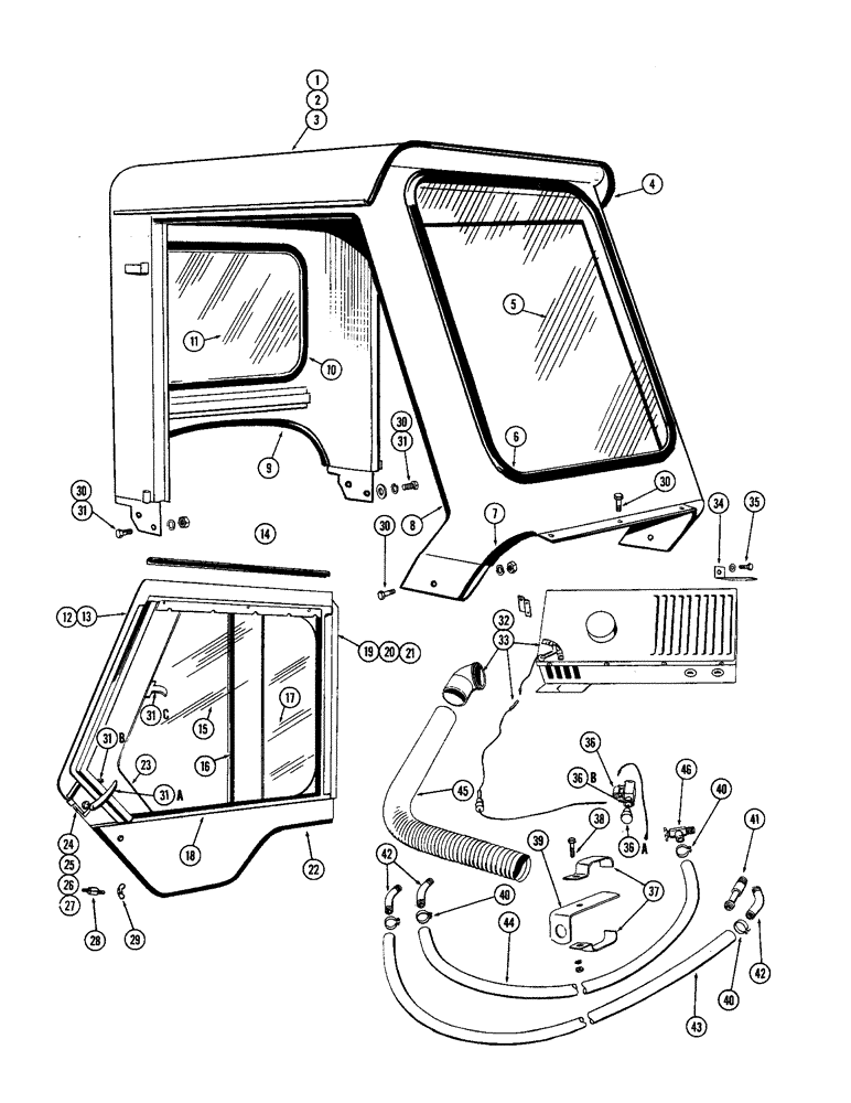 Схема запчастей Case W9A - (166) - OPERATORS CAB, HEATER AND DEFROSTER (09) - CHASSIS