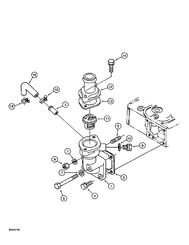 Схема запчастей Case 560 - (2-12) - THERMOSTAT HOUSING AND TUBES, KUBOTA V2203 ENGINE, PRIOR TO P.I.N. JAF0295741 (02) - ENGINE