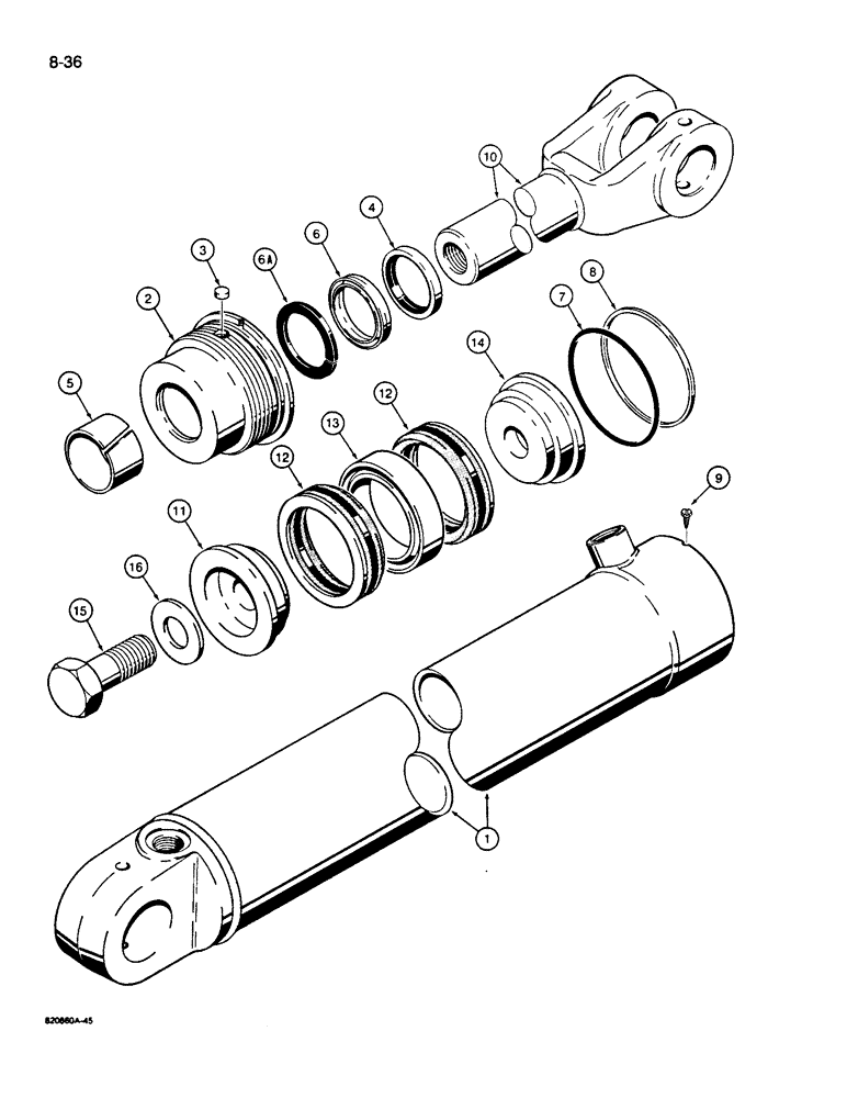 Схема запчастей Case W14B - (8-36) - LIFT CYLINDERS, FEEDLOT SPECIAL ONLY, WITH TWO PIECE PISTON (08) - HYDRAULICS