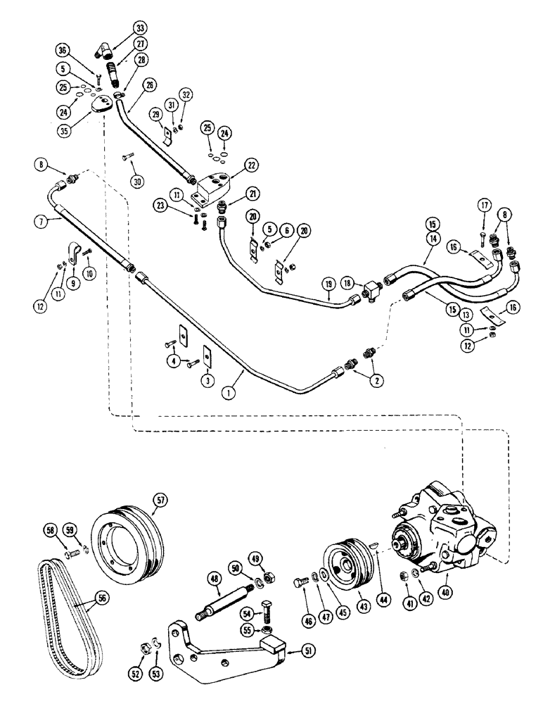 Схема запчастей Case W10 - (134) - POWER STEERING HOSES AND TUBES, POWER PUMP AND MOUNTING (05) - STEERING