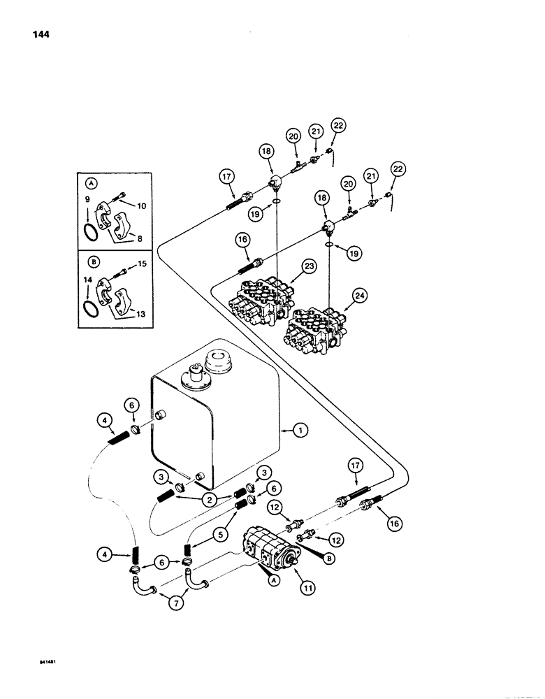 Схема запчастей Case 880D - (144) - HYDRAULIC PUMP LINES (07) - HYDRAULIC SYSTEM