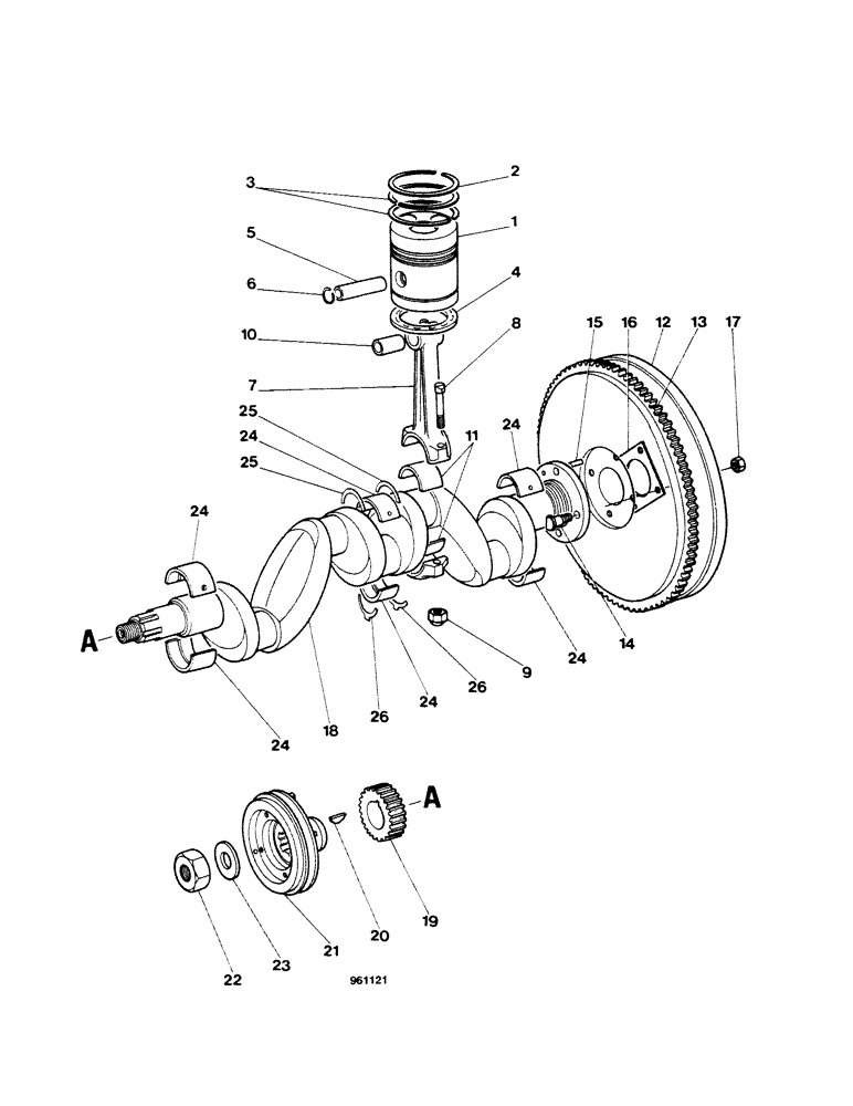 Схема запчастей Case 580G - (26) - ENGINE - PISTONS, CRANKSHAFT, AND FLYWHEEL (10) - ENGINE