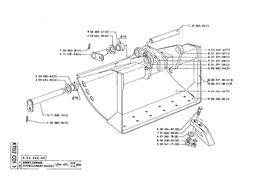 Схема запчастей Case 75C - (XT02 C01.1) - DITCH CLEANING BUCKET - 1,25 M 420L PIN Ø60 (19) - BUCKETS