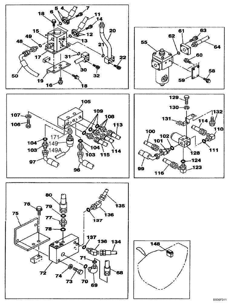 Схема запчастей Case CX160 - (08-51) - HYDRAULICS, AUXILIARY - MULTI-PURPOSE + 3 WAY VALVE, TRIGGER ACTIVATED (DAC0716101 - DAC0716848) (08) - HYDRAULICS
