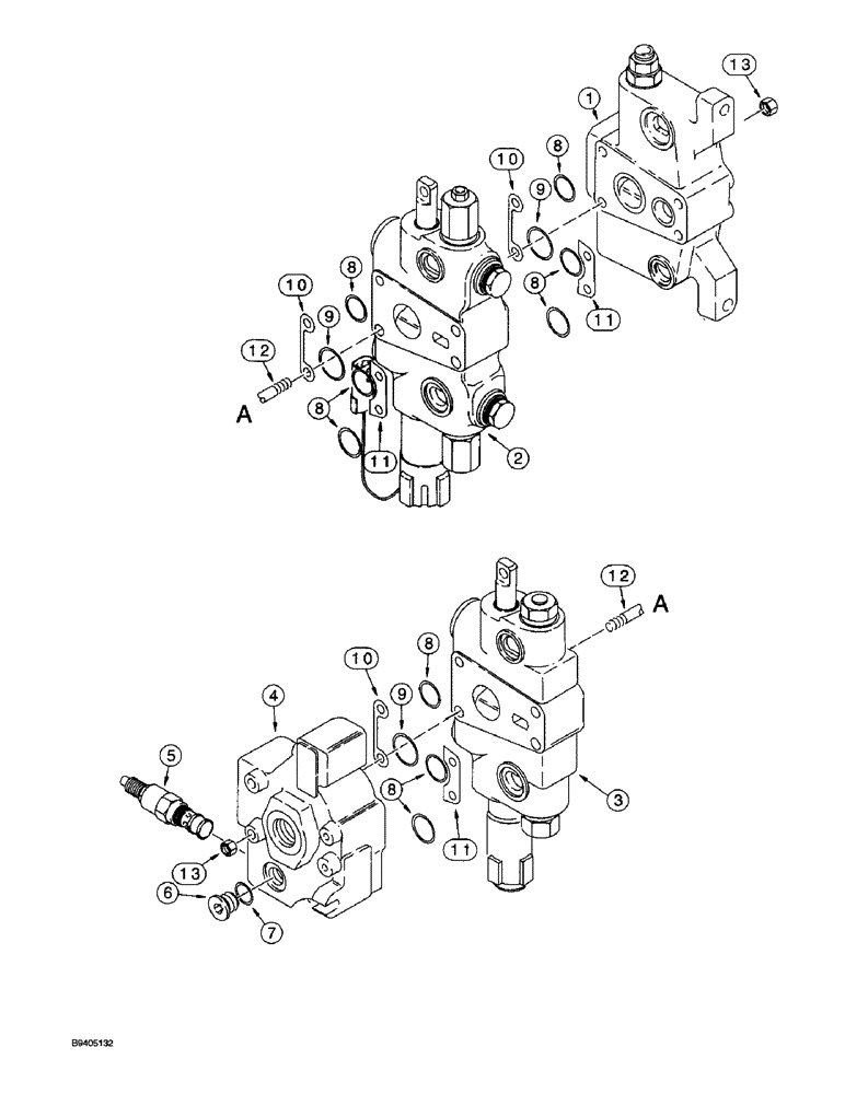 Схема запчастей Case 580L - (8-070) - LOADER CONTROL VALVE TWO SPOOL, WITH MALE TYPE SPOOL EYES (08) - HYDRAULICS