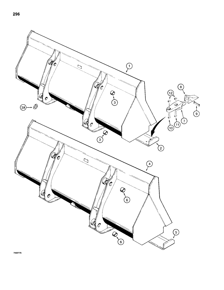 Схема запчастей Case 680H - (296) - LOADER BUCKETS, 1-1/4 CUBIC YARD (1.0 CUBIC METRE) LOADER (09) - CHASSIS/ATTACHMENTS