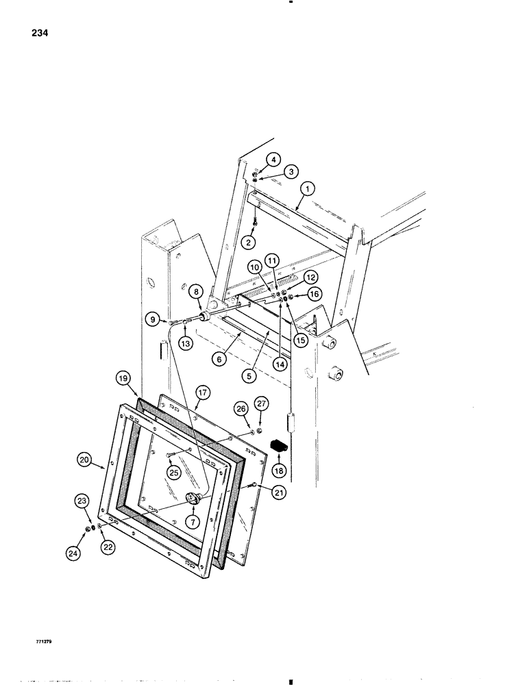 Схема запчастей Case 1845B - (234) - ROPS ENCLOSURE, REAR WINDOW (09) - CHASSIS/ATTACHMENTS