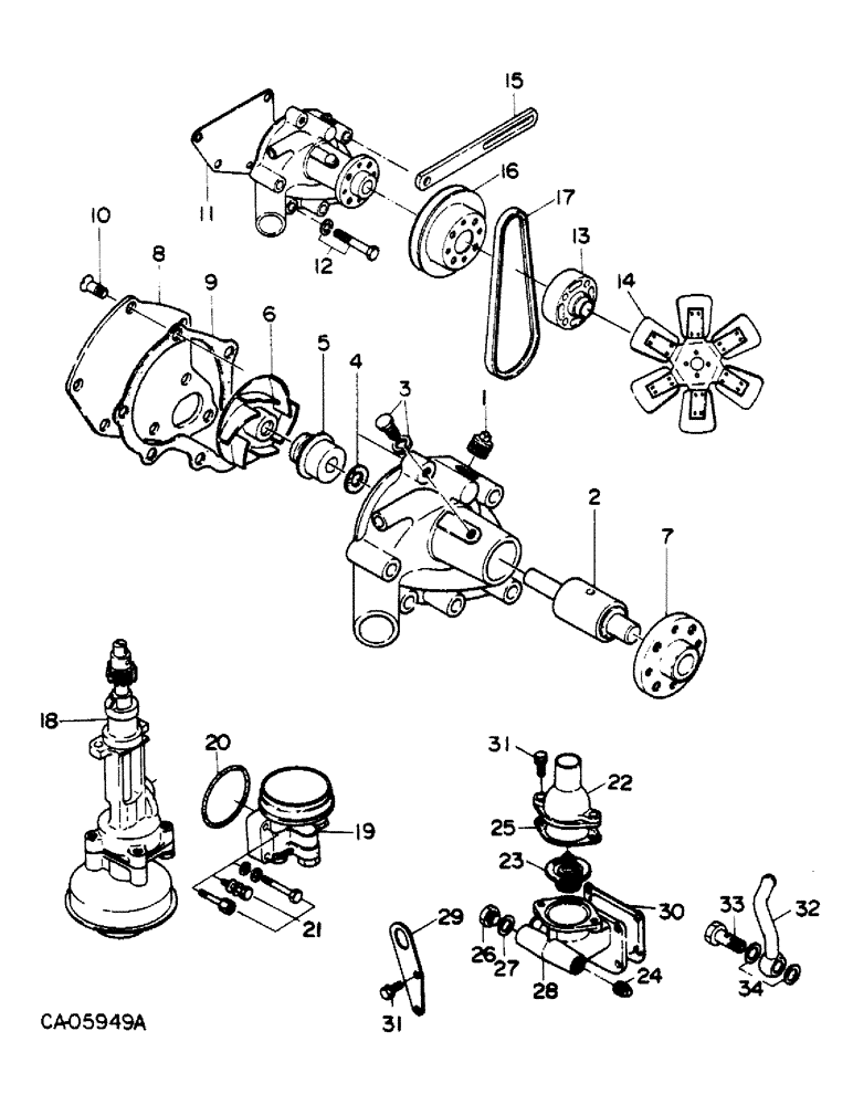 Схема запчастей Case 4150 - (12-35) - POWER, WATER PUMP AND THERMOSTAT HOUSING, ISUZU ENGINE (04) - Drive Train