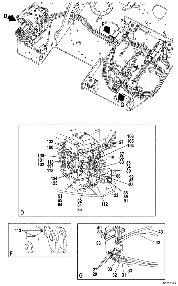 Схема запчастей Case CX135SR - (08-034) - PILOT CONTROL LINES - MODELS WITHOUT LOAD HOLD (08) - HYDRAULICS