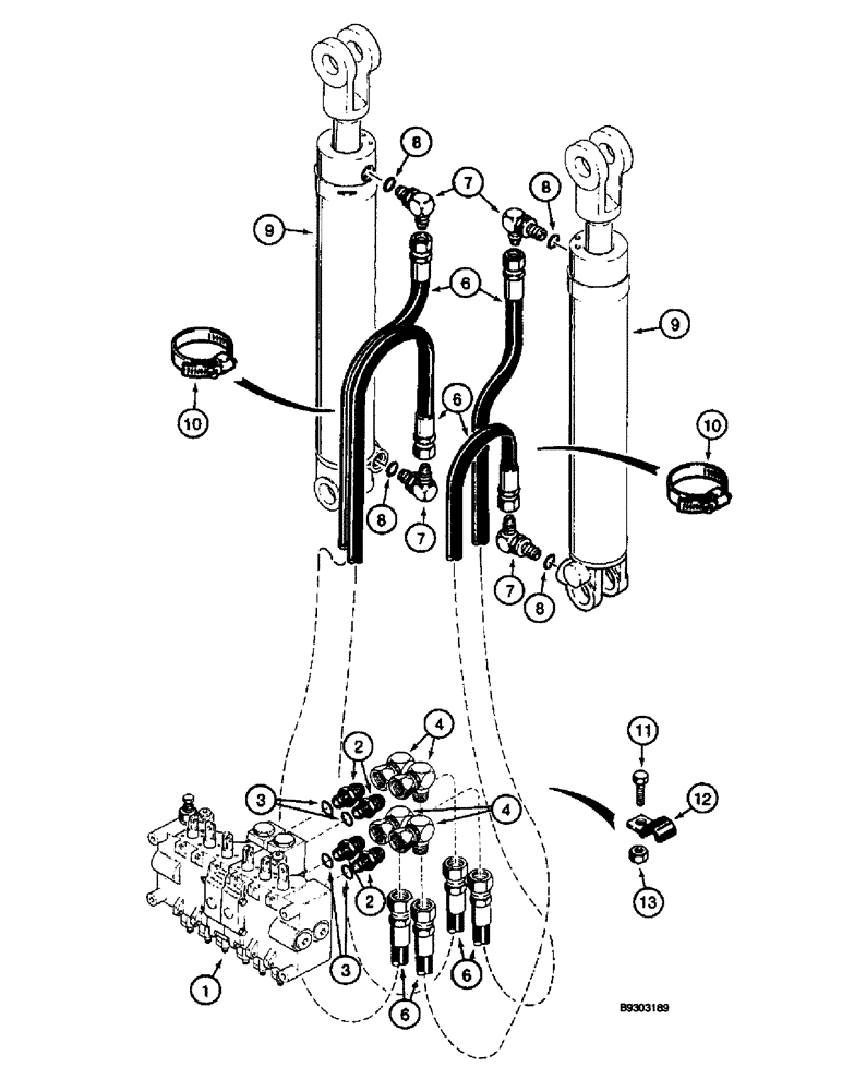 Схема запчастей Case 660 - (8-044) - BACKHOE STABILIZER CYLINDER HYDRAULIC CIRCUIT - D125 BACKHOE (08) - HYDRAULICS