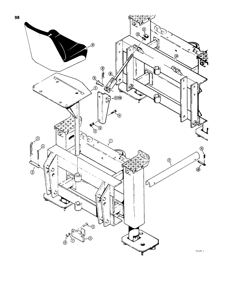 Схема запчастей Case D100 - (7-098) - MOUNTING FRAME AND SEAT, MODEL 1830 AND 1835 UNI-LOADERS 