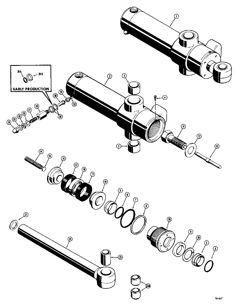 Схема запчастей Case 34 - (110) - BACKHOE SWING CYLINDERS, CYLINDER WITH ADJUST. TYPE RELIEF VALVE &, FLAT SNAP IN TYP OUTER ROD WIPER 