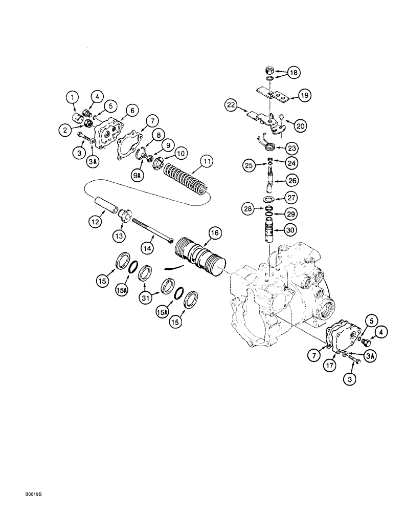 Схема запчастей Case 760 - (06-016) - TANDEM PUMP ASSEMBLY, FRONT DRIVE PUMP, NEUTRAL START AND SERVO (14) - MAIN GEARBOX & DRIVE