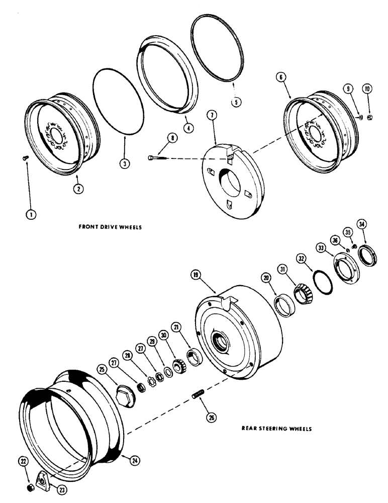 Схема запчастей Case W5A - (152) - FRONT DRIVE WHEELS, REAR STEERING WHEELS (09) - CHASSIS