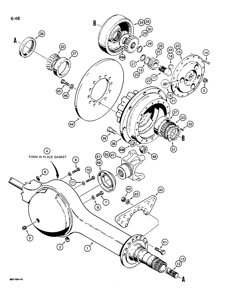 Схема запчастей Case W14B - (6-48) - AXLE HOUSING AND PLANETARY, AXLES WITH DISC BRAKES (06) - POWER TRAIN