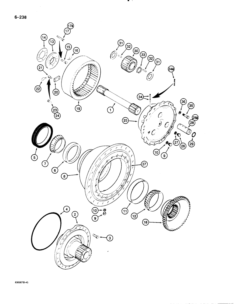 Схема запчастей Case 1450B - (6-238) - PLANETARY FINAL DRIVE, IF USED, 1450B DOZER AND 1455B LOADER MODELS HUB & PLANETARY (06) - POWER TRAIN