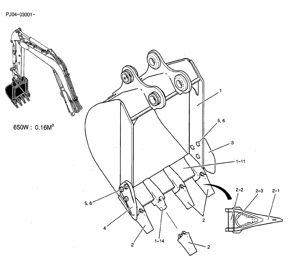Схема запчастей Case CX50B - (04-011) - BUCKET ASSEMBLY, 650W Attachments