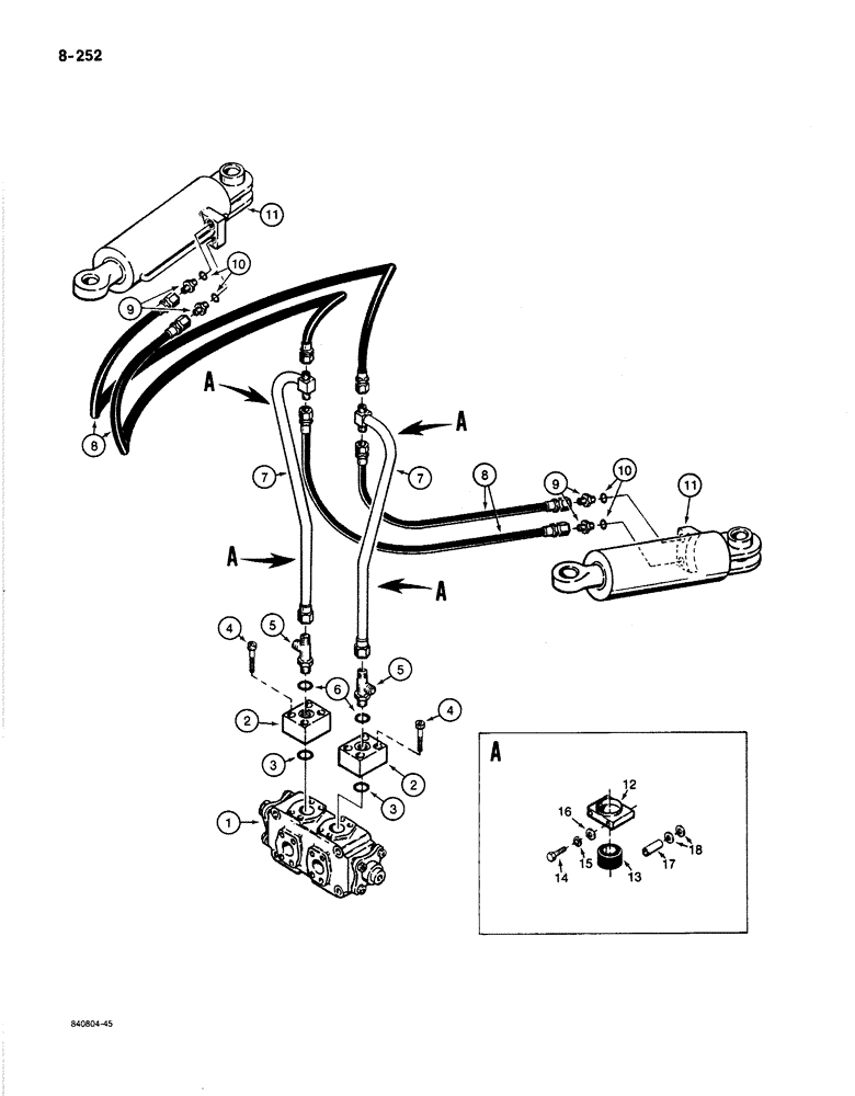 Схема запчастей Case 1187B - (8-252) - ROTARY CUTTER HYDRAULICS, DIVERTER VALVE TO GRAB ARM CYLINDERS (08) - HYDRAULICS